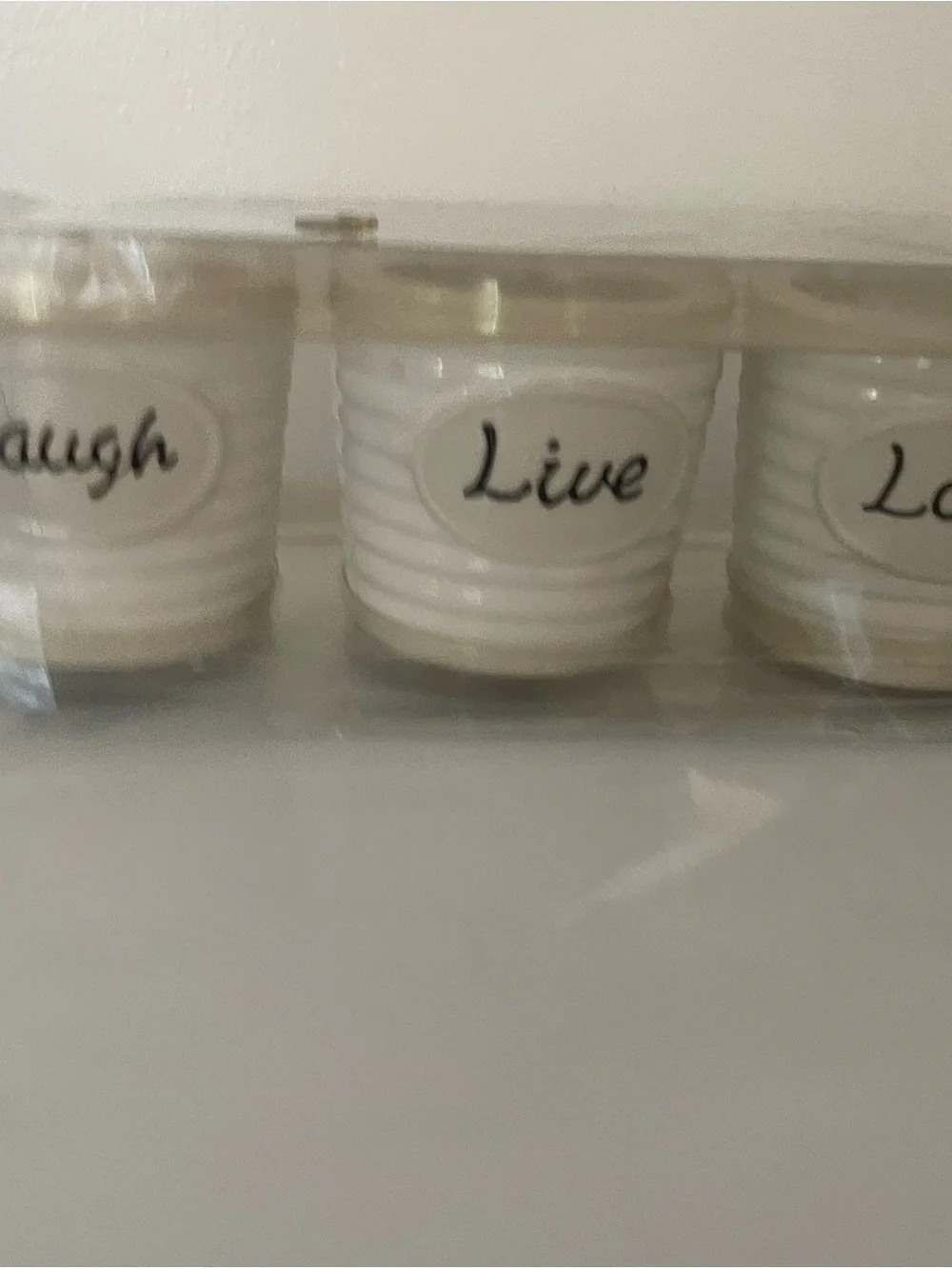 New Yankee Candle holders White Ceramic 'Live laugh love”' Trio